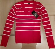 Bluzka sweterek czerwony w białe paski M