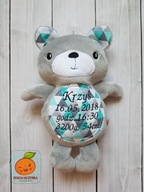 Miś z imieniem na prezent metryczka data urodzenia