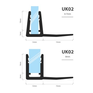 Уплотнитель для душевой кабины 60см 6 7 8 мм UK02