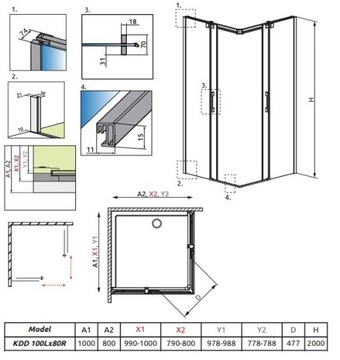 kabina RADAWAY ESPERA KDD 100x80 PRZEJRZYSTE