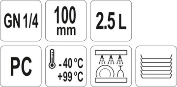 Gn gn 100 мм контейнер для питания 2,5 л yato polycarbonate