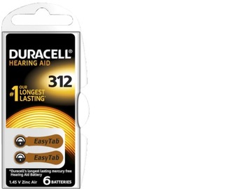 6 батареек для слуховых аппаратов DURACELL 312 PR41