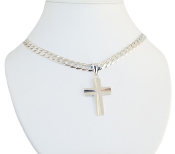 Srebrny Łańcuszek Pancerka Męski 6mm 60cm +Krzyż