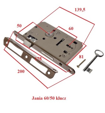 Zamek drzwiowy wpuszczany JANIA 60/50 KLUCZ