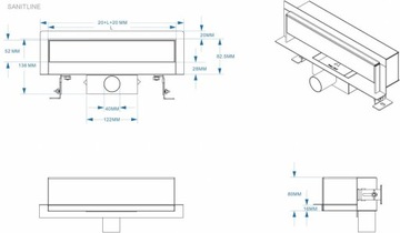 Линейный трап SANITLINE WALL 60 см 2 в 1 НИЗКИЙ 52 мм Комплект