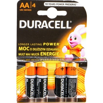 Батарейка Duracell ЩЕЛОЧНАЯ 4 шт. Срок реализации LR06 AA до 2033 года.