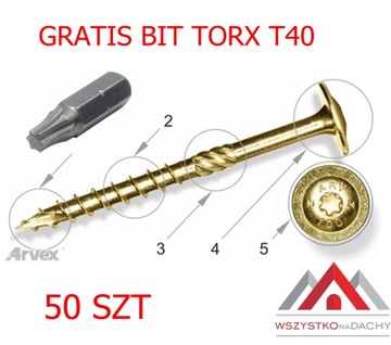 ARVEX СТОЛЯНЫЕ ВИНТЫ ДЛЯ ДЕРЕВА TORX 8x60 + БИТА