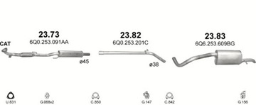 Глушитель + трубка + хомуты Seat Ibiza, Skoda Fabia II, VW Polo 1.2 05-09