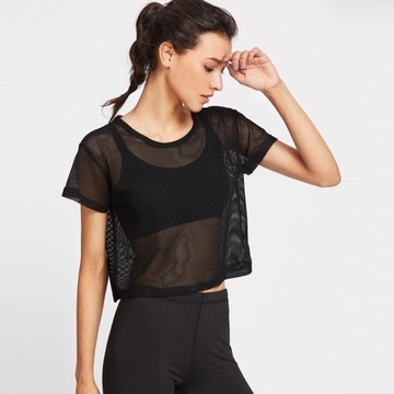 Блуза Футболка Crop Top, прозрачная сетка, L