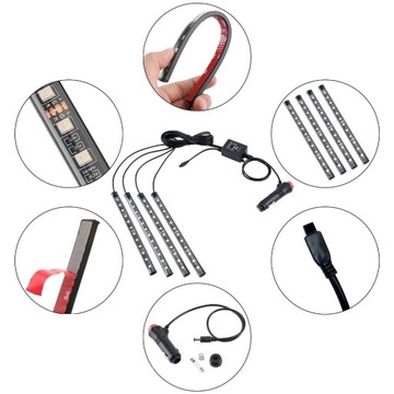 фото thumb №3, Подсветка освещение интерьера кабины автомобиль лента планка led rgb 4x12