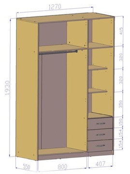 Гардеробный шкаф 6D3S WHITE-SONOMA 127см комод книжный шкаф ROB