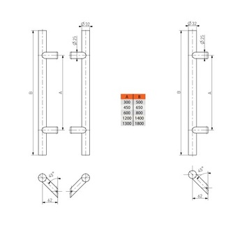 ручка-поручень дверная ручка INOX fi32mm600/800/45