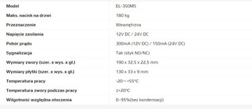 EL-350MS zwora elektromagnetyczna wpuszczana 180KG