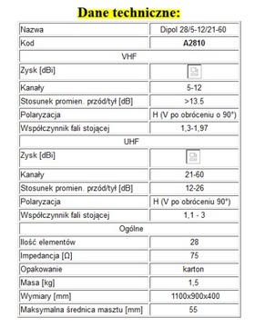 Антенна VHF UHF Dipol 28/5-12/21-60 DVB-T MUX8 ХИТ!