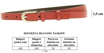 Pasek damski klasyczny różowy 1,5 cm SKÓRA 100% PL