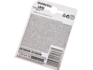 Батарейка Duracell для Zenit LR43 1,5 В, 2 щелочные