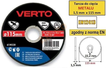 Tarcza do cięcia stali metalu 1,5 x 115 mm 61H530