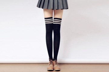 THINK-HIGH SOCKS, хлопок, ПОЛОСКИ, высокие носки, ДЕВОЧКИ, черный, НОСКИ КОЛЕНЫ