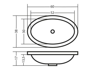 БЕЛАЯ раковина 60 x 38 x 4 см Polish Product