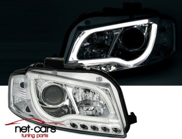 Headlights audi a3 8p 03-08 h7/h1 tube lights neon led backlight silver chrome, фото