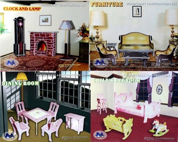 Puzzle furniture wooden complete 18 pcs colored, фото