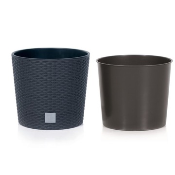 Round flowerpot with cartridge small 20cm x 20cm rattan, фото