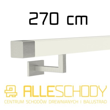 Handrail wall-mounted wooden 40x40 270cm white inox, фото