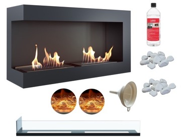 Biofireplace suspended smokeless angular delta left 900 glass effect glow, фото