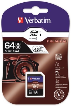 Karta pamięci SDXC Verbatim Premium U1 64GB (90 MB/s) Class 10 UHS-1 V10