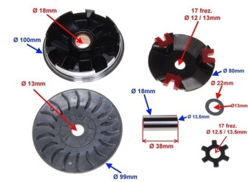 SKUTER 2T WARIATOR SPRZEGLO na wał 13 mm TUNING