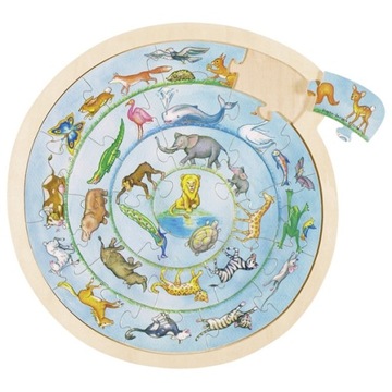 DREWNIANA EDUKACYJNA UKŁADANKA PUZZLE OKRĄGŁE GOKI DREWNIANA PODSTAWKA
