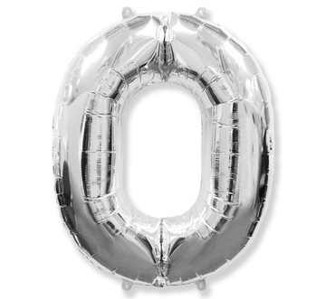 Balon foliowy Srebrny 85cm cyfra 0 URODZINY BALONY