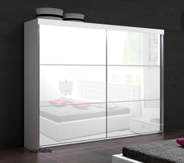 SZAFA PRZESUWNA WYSOKI POŁYSK LACOBEL 175 x 216 x 62cm BIAŁA Z WYPOSAŻENIEM