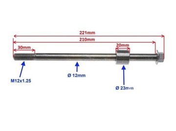 Ось переднего колеса M12x210 Гайка Junak 901SPORT