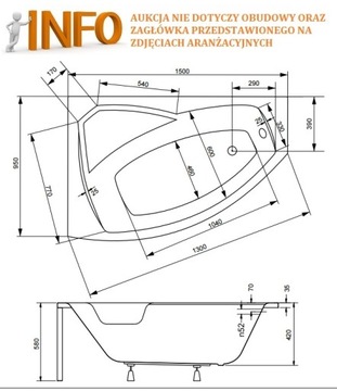 BESCO RIMA УГЛОВАЯ ВАННА 150x95 КОРПУС СИФОНА НОЖКИ