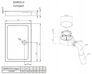 RADAWAY DOROS D COMPACT ДУШЕВОЙ ПОДДОН 110x80см + СИФОН