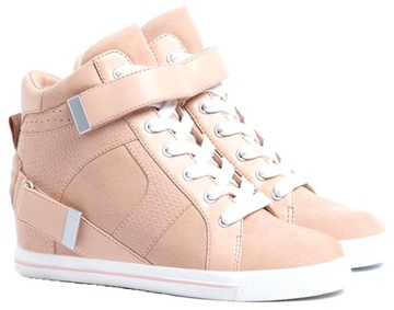 BERSHKA BOTKI SNEAKERSY KOTURNY NUDE BEŻOWE 39