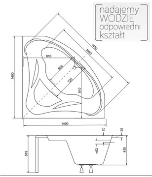 BESCO PMD MIA УГЛОВАЯ ВАННА 140x140 КОРПУС СИФОНА