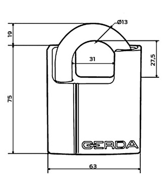 Сертифицированный навесной замок GERDA 116 Циркон кл. 6, 3 ключа