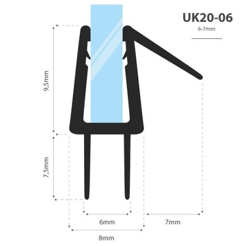 Уплотнитель для душевой кабины 80см 6 7 мм UK20