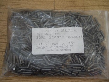 Kołki ustalające 1000 szt ISO 2338 B 3mm 3mmx12 3x12mm 3x12