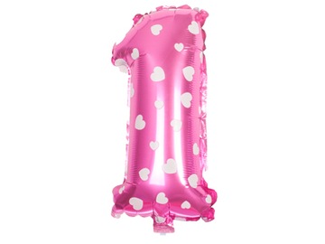 Balon foliowy różowy 40 cm balony cyfra roczek 1