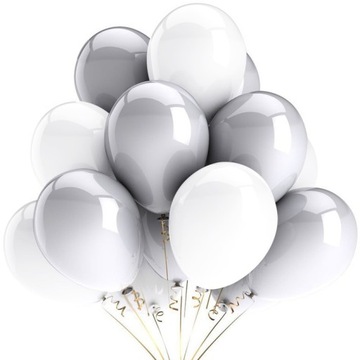 Balony SREBRNE BIAŁE CHRZEST ROCZEK 100 szt ŚLUB