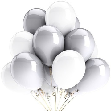 Balony hel perłowe 34 cm srebrne+białe - 25 szt