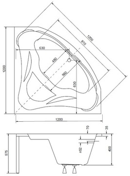 Угловая ванна МИА 120х120 + КОРПУС + АВТОСИФОН