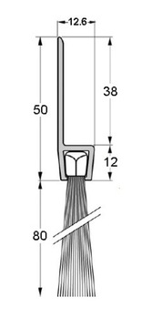 Щетка + профиль, прокладка щетки для двери H-80 мм длиной 100 см