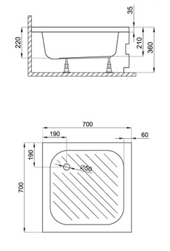 KAREN душевой поддон квадратный 70x70x22 SIPHON HOUSING