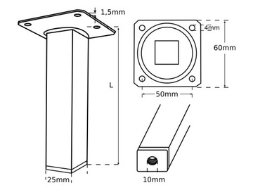 NOGI DO STOŁU NOGA METALOWA KWADRATOWA SREBRNA 70