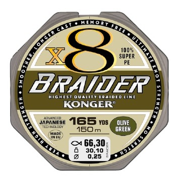 PLECIONKA KONGER BRAIDER X8 OLIVE GREEN 0,20/150m