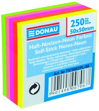 DONAU KOSTKA NOTES SAMOPRZYLEPNY 50X50MM MIX NEON 250SZT